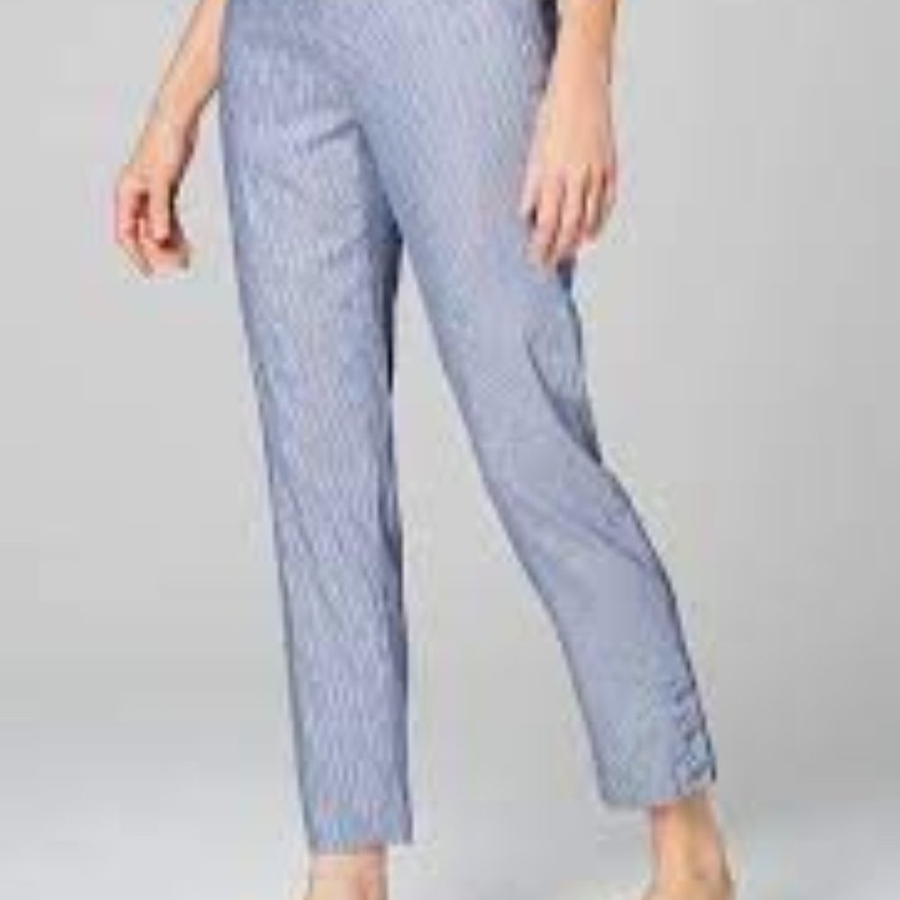 J Jill Linen Stretch Chambray Pinstripe Cropped Pants w Ankle Buttons Size M NWT - Picture 3 of 14